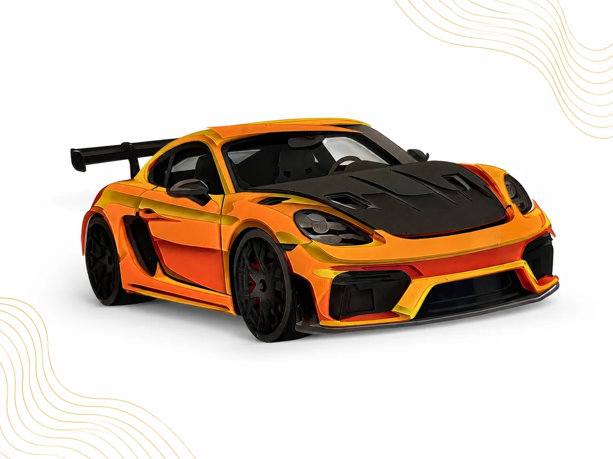 Orange layered acrylic automotive wall art — StackRise A02 Track