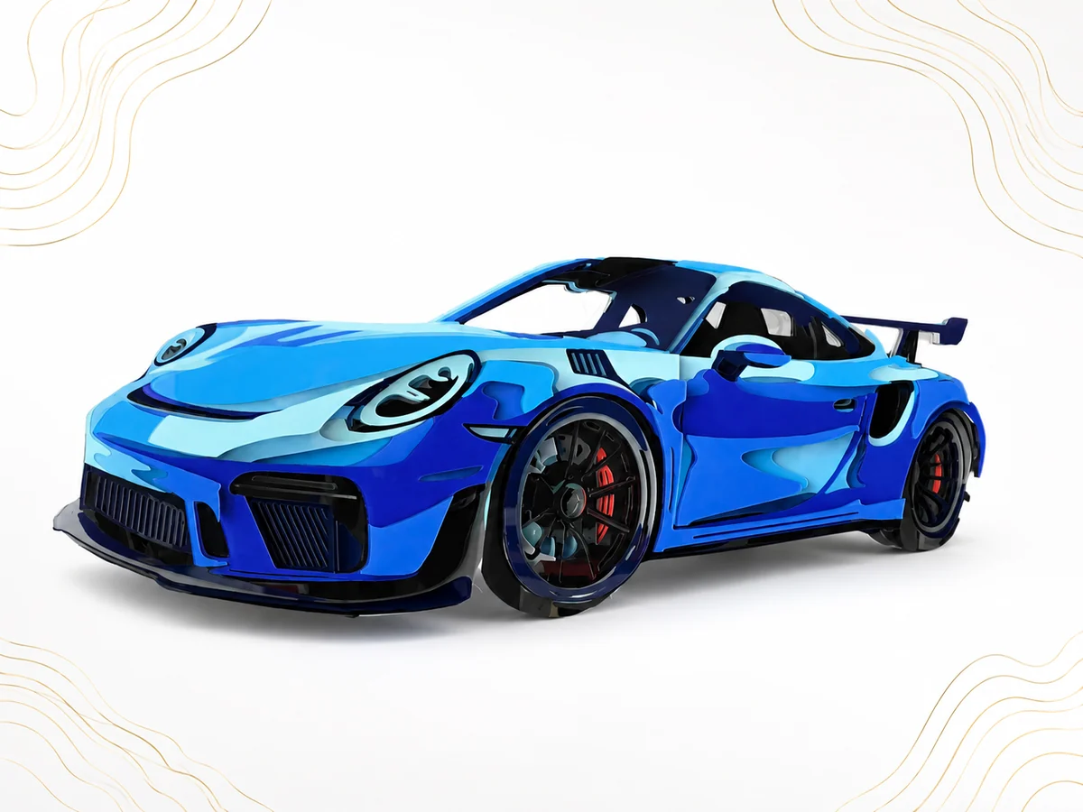 Blue layered acrylic automotive wall art — StackRise A03 GT